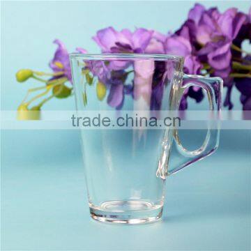 Machine press popular glass tea cup 260ml volume tea cup glass with handles