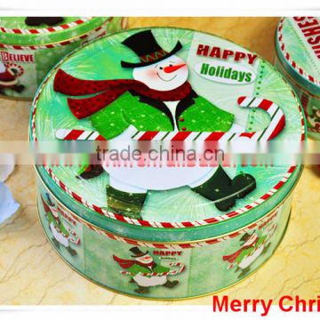 China Alibaba wholesale silver tin box/snowman tin container/christmas round tin box