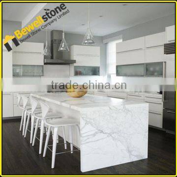 Italy best white marble calacatta vanity counter, calacatta golden stone marble waterfall island countertop 108" eased polished