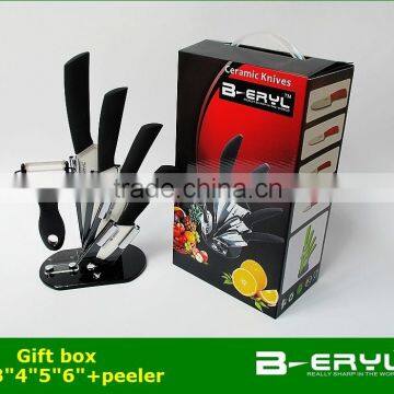 BERYL 6pcs Gift Set , 3"+4"+5"+6"+peeler+Knife Holder Ceramic Knife Sets 5 Colors Straight Handle,white Blade, CE FDA Certified photo-2