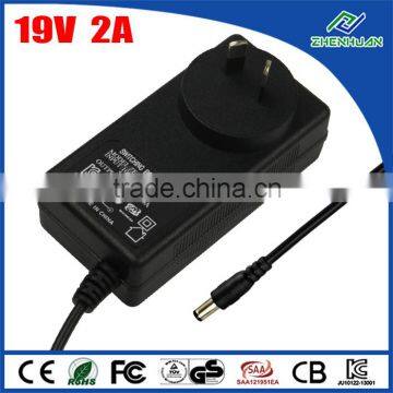 Intertek adapters 19V 2A AU plug adapter/power supply/charger SAA approved