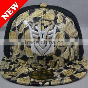 snake leather flat brim fitted hat