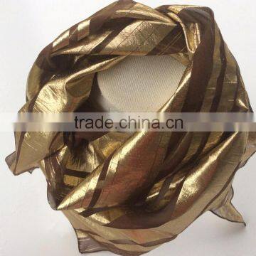 Holiday Gift Stripes Shawl Gold Brown Shawl Silk Chiffon Scarf