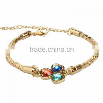 Fancy Jewelry Stainless Steel Gold Chain Zircon Clover Pendant Bracelet for Girls Supplier's Choice photo-3