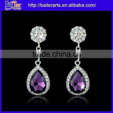 Wholesale Cheap Purple CZ Diamond White Gold Teardrop Earrings