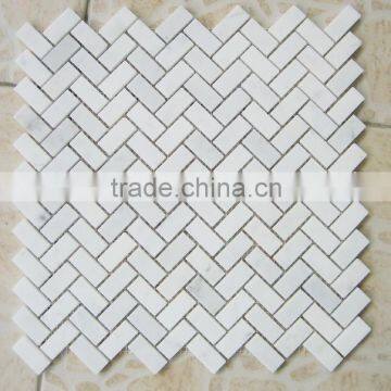 Carrara White Herringbone Marble Mosaic Tiles