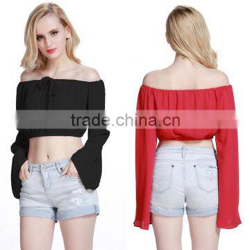 Women's Chiffon Off The Shoulder Shirt Summer Tops Crop OEM ODM Type Clothes Factory Manufacturer Guangzhou