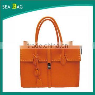 2016 Orange color classical leather women bag tote handbag Guangzhou factory