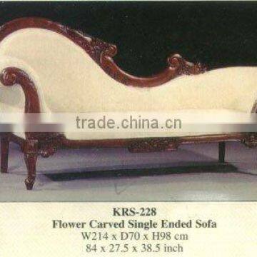 Flower Carved Single Ended Sofa Mahogany Indoor Furniture