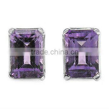 2.15ctw Genuine Amethyst Octagon .925 Sterling Silver Stud Earrings