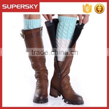 A-977 Women Patchwork Cable Knit Boot Sock Topper Two Tone Cable Knitted Boot Socks Reversible Double Sided Boot Cuffs for Women