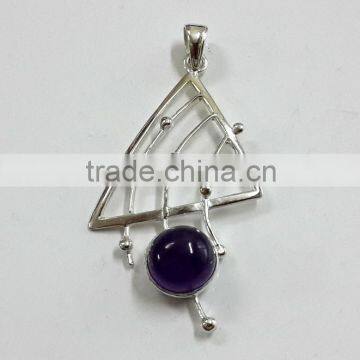 Designer Amethyst Cabochon Round Pendant , Fashion Jewelry Pendant, 925 Sterling Silver Gemstone Pendant