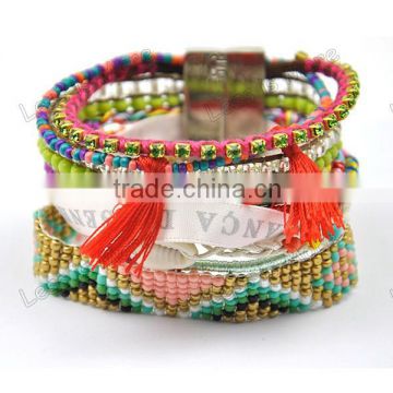 Stock mix colors tassels wrap beads bracelet for bench party