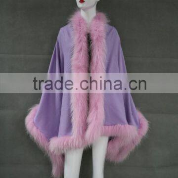 Latest Wool & Cashmere Womens Capes/Shawls With Raccoon Fur Trim