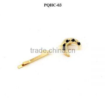 2015 Hair accessories wholesale gold alloy black bead moon side hairpins