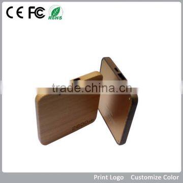 wooden wood portable mobile charger with squared design for 2500mah