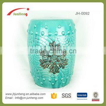 home & garden embossed blue ceramic children stool, chair stool, garden furniture import