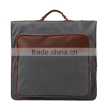 high quality canvas garment suit cover bag with leather trim