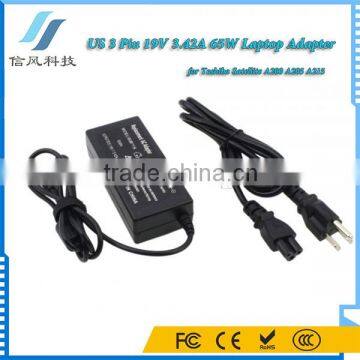 Black 19V 3.42A 65W for Toshiba A200 A205 A215 Notebook Charger US 3 Pin