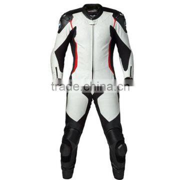 1pc Perrini Fusion Motorcycle Riding Racing Leather Suit w/ Padding & Hump White -46