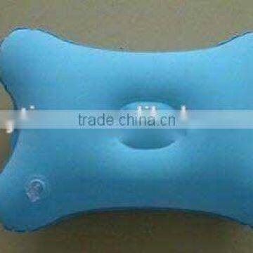 promotional Blue inflatable neck pillow, bone shape flocking travelling pillow