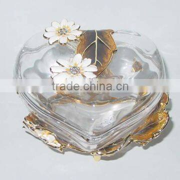 RORO heart shape jewel box pewter metal jewellery case with enamel color crystal glass jewellery container wedding gift