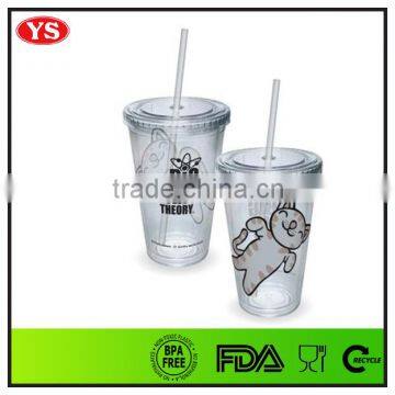 Christmas Gifts 12oz/350 ml Double Wall Wholesale Plastic Bottles With Straw