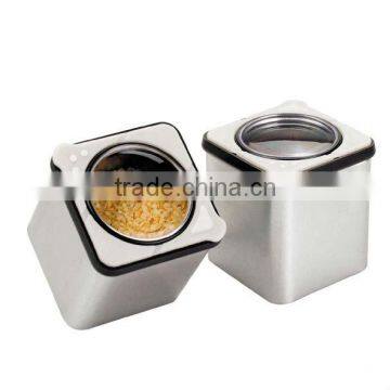 SINOGLASS 1 pcs square shape tin spice jar with see-through lid