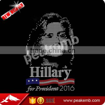 American Prident Election Hillary Logo Iron On Hotfixed Rhinestone Transfers for Cheap Election Tshirt