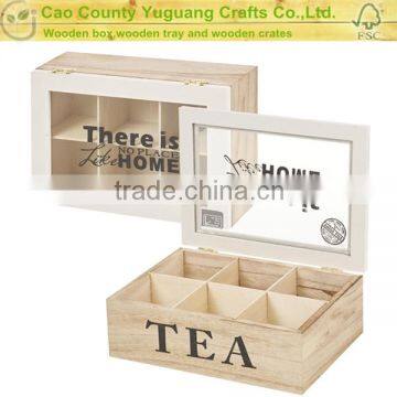 2016 New style wooden tea box,hotsale clear lid wooden tea box with 6 compartment