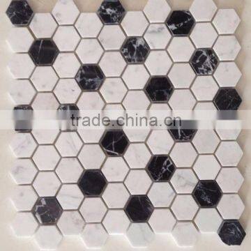 Black And White Hexagon Mosaic Decorative Wall Marble Tile