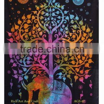 Indian Elephant Tree of Life Tapestry Wall Hanging Cotton Twin Bedspread Wholesale Indian Tapestries photo-3