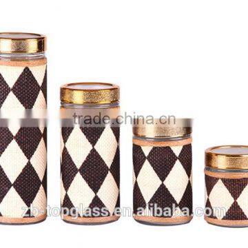 4 pieces round glass jar with electroplating cover