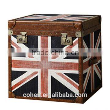 Europe Handmade Antique UK Flag Fabric and Leather Decorative Storage Trunk photo-2