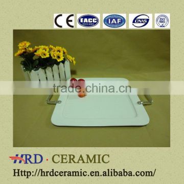 Square stock ceramic plate with handle for home decoration