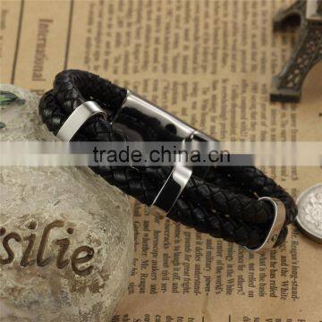 316L Mens Stainless Steel Jewelry Leather Bracelet Wholesale photo-3