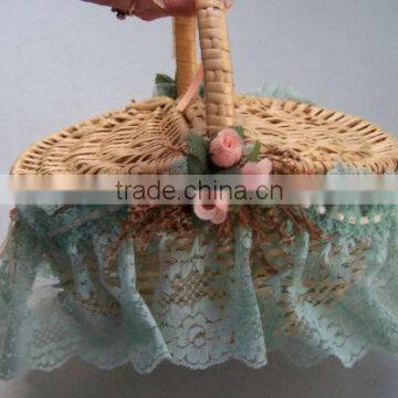 natural split Wicker Garden Flower Plant Basket with lace and handle