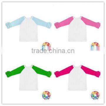 Newborn Baby Cotton Top Clothes Plain White T-Shirts Cheap Ruffle Raglan Shirts