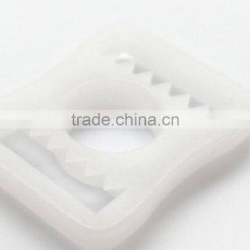 White Chin Strap Buckle in 5/8", Plastic Adjustable Buckle With Teeth In White, Plastic Adjustable Loop With Teeth in White photo-6