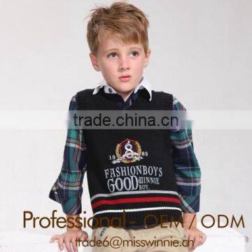 kids school uniform cotton sweat vest,boys print and embroidery v-neck sweater vest,