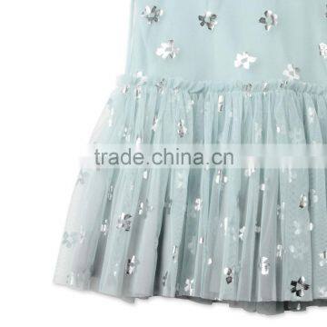 Printed Metallic Flowers Girl Tulle Party Dress Kids Frocks Neck Designs Childern Frock Model HSd5178 photo-5
