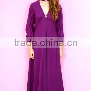 1970s Vintage Purple High Neck Maxi Dresses With Gold Trim HSd7287 photo-2