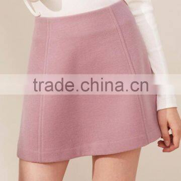 2016 customized manufacture fashionable Wholesale women's plain color high-waist woolen A-line ladies skirt