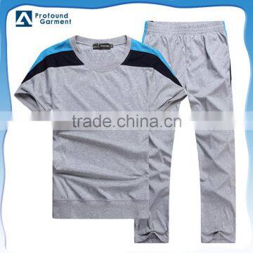 100% COTTON short sleeve sports running wear sweat suit for men