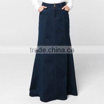 Top Quality Dark Blue Cotton Blue Color Girls Soft Denim Long Skirt photo-2