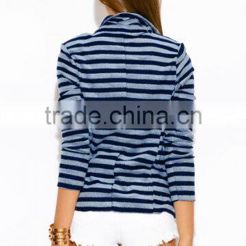 Navy Blue Stripe Girls Double Breasted Blazer Wholesale photo-5