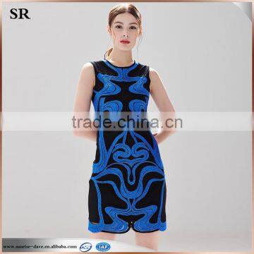 Sleeveless Blue Wave Pattern Slim Cotton Dress Latest Dress Designs for Ladies SR-D9785 photo-6