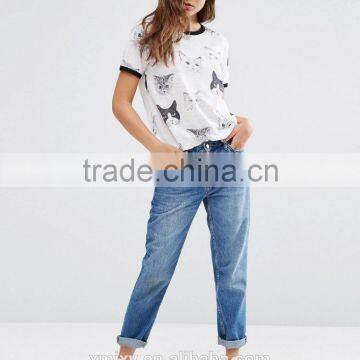 Wholesale China Fashion Design Cheap 100% Polyester t Shirt for Women With Cat Print photo-4