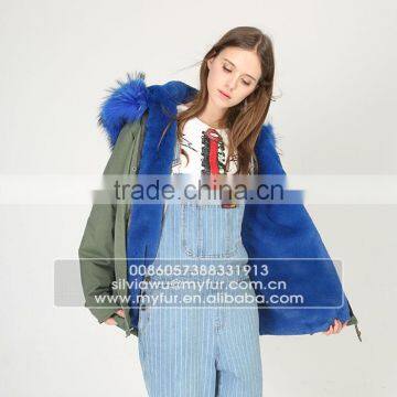 Myfur Luxury High Quality Faux Fur Lining Raccoon Fur Hooded Mini Parka Jackets photo-5