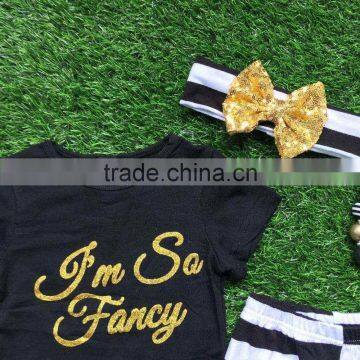 Girls Summer Outfits Baby Girls Boutique Clothing Girls I'm so Fancy Otufits Stripe Capri Pants Sets With Accessories photo-2